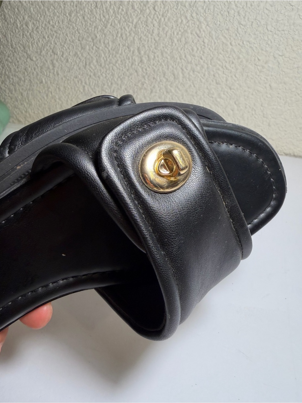 a new day Black Slide Sandals with Gold Accent Hardware - Picture 10 of 11